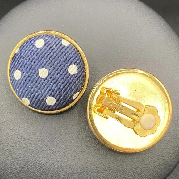 Pretty Woman Polo Navy and White Polka Dot Clip On Earrings Ellen Designs - Picture 6 of 12